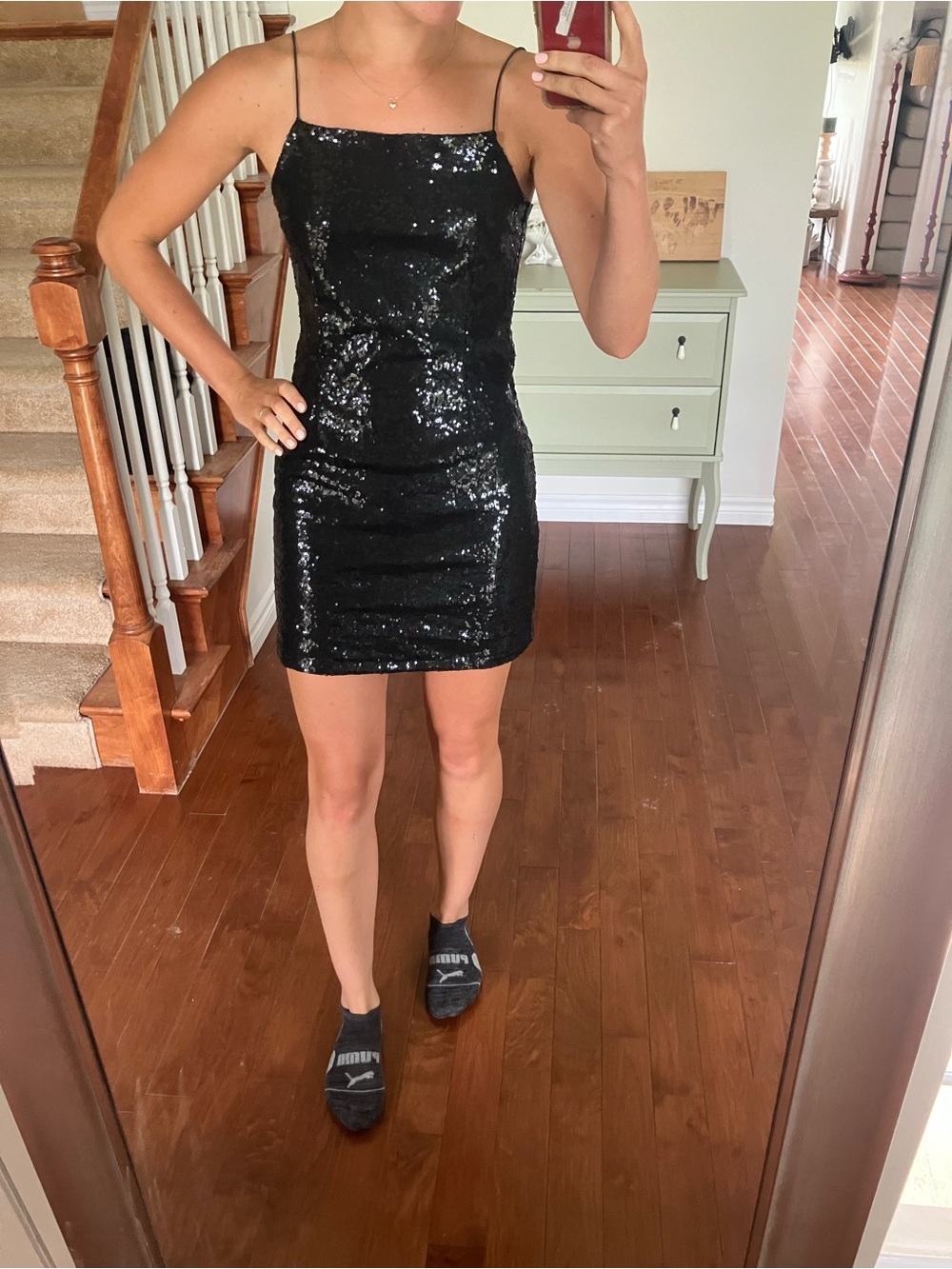 Noisy May Black Sequin Spaghetti-Strap Mini Dress